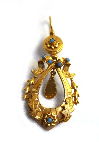 Victorian 15ct gold and turquoise dangle earrings (in Navette on Ruby Lane)