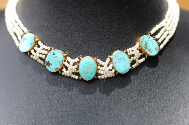Victorian turquoise and seed pearl collar