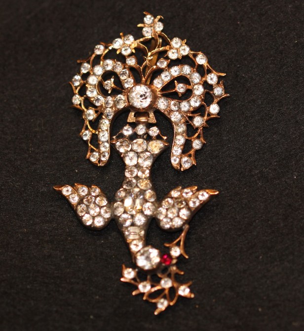 French Georgian traditional gold and paste dove pendant